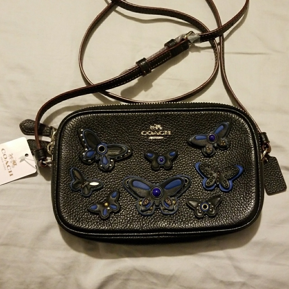 NWT Coach butterfly small black/blue crossbody